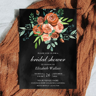 Invitation Terre brûlé orange Roses gris foncé Fête des marié
