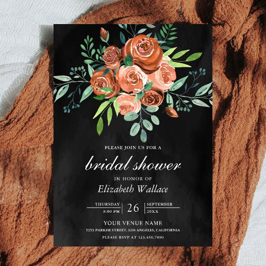 Invitation Terre brûlé orange Roses gris foncé Fête des marié