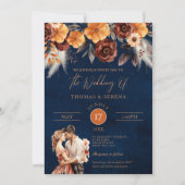 Invitation Terre Cuite Bleu Marine Code QR Herbe de la Pampa (Devant)