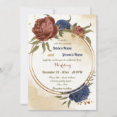 Invitation terre cuite bleu marine fleuri mariage (Devant)