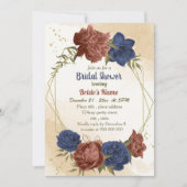 Invitation terre cuite bleu marine floral vert nuptiale douch (Devant)