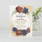 Invitation terre cuite bleu marine floral vert nuptiale douch (Debout devant)