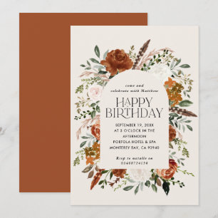 Invitation Terre cuite fleurie d'anniversaire moderne rustiqu