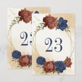 Invitation terre cuite marine bleu floral numéro de tableau g (Devant / Derrière)