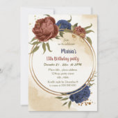 Invitation terre cuite marine bleu floral vert anniversaire (Devant)