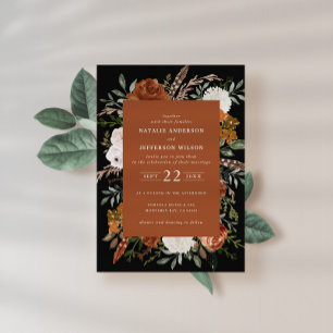 Invitation Terre cuite noire florale rustique élégant moderne