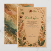 Invitation Terre cuite Pêche Fleurs Pressées Boho Merci (Devant / Derrière)