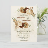 Invitation terre cuite tonalité de terre mariage vert fleuri (Debout devant)