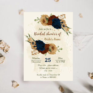 Invitation terre cuite tonalité marine fleurie douche nuptial