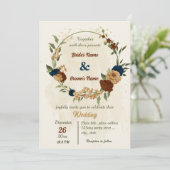 Invitation terre cuite tonalité marine floral vert mariage (Debout devant)