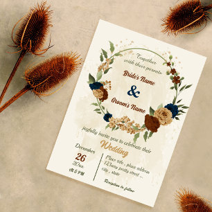 Invitation terre cuite tonalité marine floral vert mariage