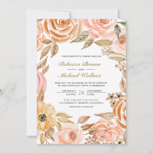 Invitation Terre Florale Automne Photo QR Code Mariage (Devant)