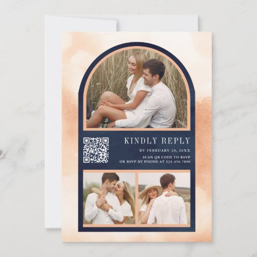 Invitation Terre Florale Automne QR Code Mariage de marine (Dos)