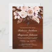Invitation Terre ivoire Floral QR Code Mariage en terre cuite (Devant)