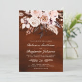Invitation Terre ivoire Floral QR Code Mariage en terre cuite (Debout devant)