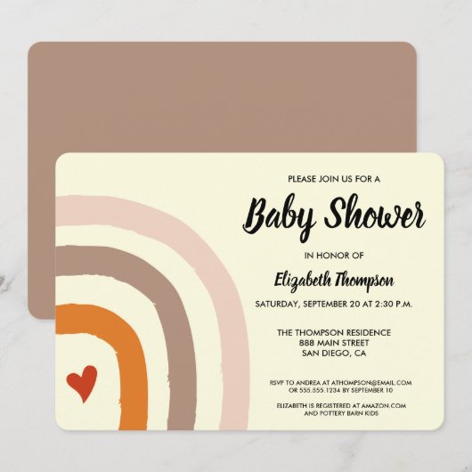 Invitation Terre moderne et neutre pour le genre bébé arc-en- (Devant / Derrière)