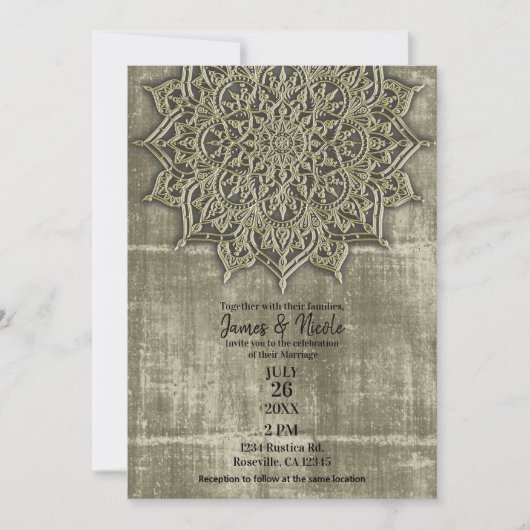 Invitation Terre rustique Tan Mandala Mariage minimal (Devant)