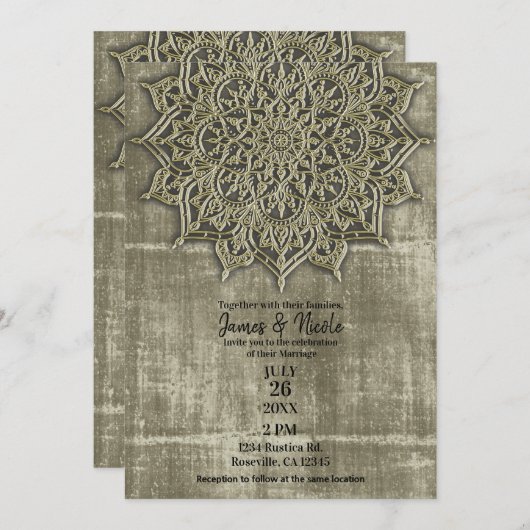 Invitation Terre rustique Tan Mandala Mariage minimal (Devant / Derrière)