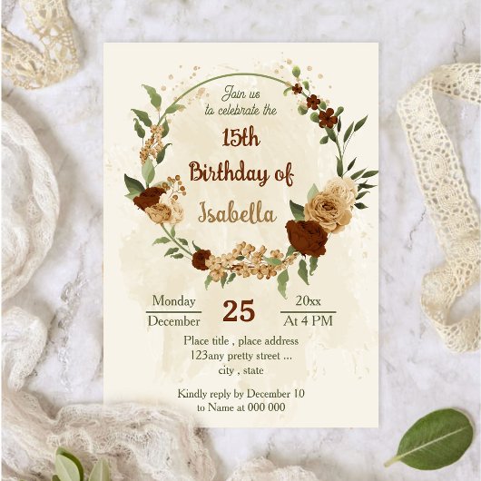 Invitation terre terre terre terre ton anniversaire fleuri