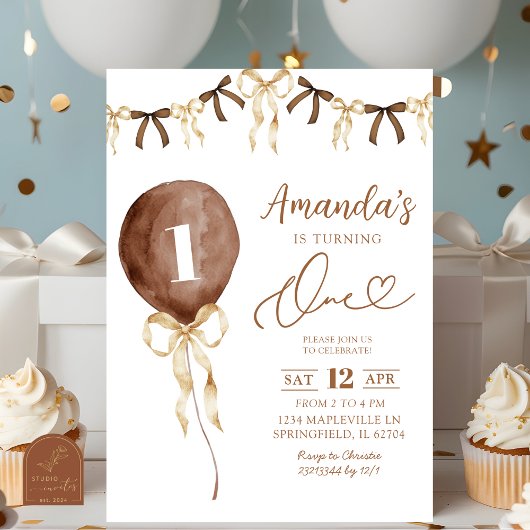 Invitation Terre Tone Boho Coquette Ribbon Premier anniversai