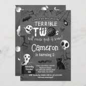 Invitation Terrible Two Black & White Spooktacular Halloween (Devant / Derrière)