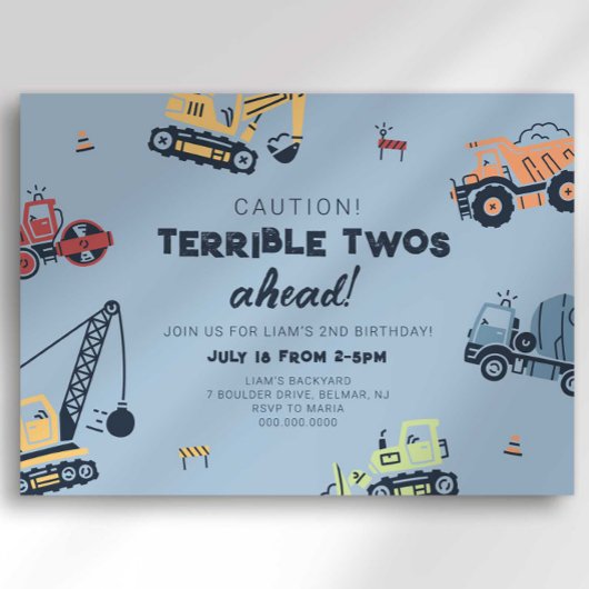 Invitation Terrible Twos Ahead Construction Camion 2e