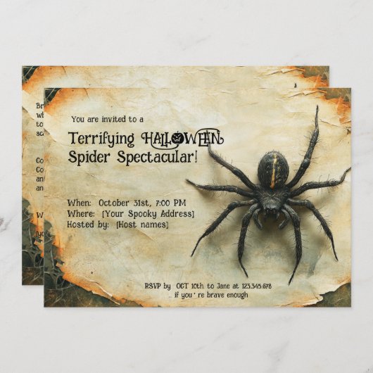 Invitation Terrifiant HALLOWEEN Spider Spectaculaire! (Devant / Derrière)