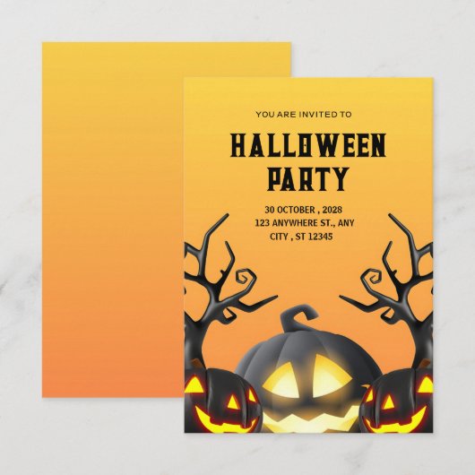 Invitation Terrifiquement Hilarique : une hantée d'Halloween (Devant / Derrière)