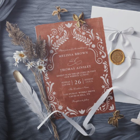 Invitation Terrocotta Papel Picado Budget QR Code Wedding