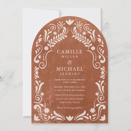 Invitation Terrocotta Papel Picado Mariage mexicain (Devant)