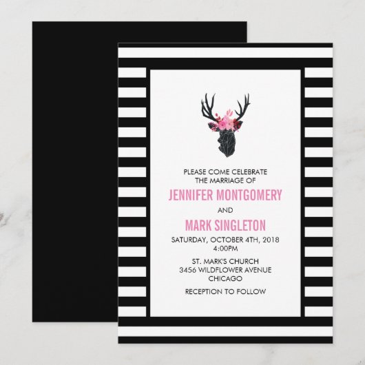 Invitation Tête de cerf géométrique avec Mariage de couronne (Devant / Derrière)