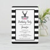 Invitation Tête de cerf noir avec Bouquet de fleurs roses Ann (Debout devant)