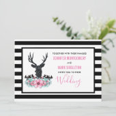 Invitation Tête de cerf noir avec Fleurs roses et Mariage de  (Debout devant)