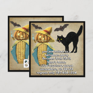 Invitation Tête de citrouille Chat noir Chauves-souris Invita