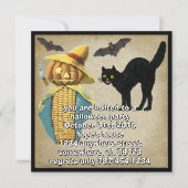 Invitation Tête de citrouille Chat noir Chauves-souris Invita (Devant)