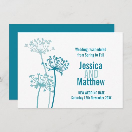 Invitation Tête de fleurs Chervil aqua mariage turquoise repr (Devant / Derrière)