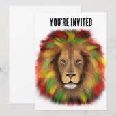 Invitation Tête de lion Rasta rouge jaune vert dessin Jamaïqu (Devant / Derrière)