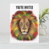 Invitation Tête de lion Rasta rouge jaune vert dessin Jamaïqu (Debout devant)