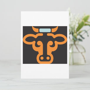 Invitation Tête de taureau orange Minimaliste Vache