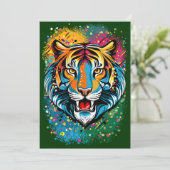 Invitation Tête de tigre couleurs arc-en-ciel peinture taches (Debout devant)