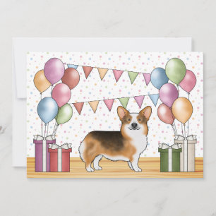 Invitation Tête Rouge Tri Pembroke Welsh Corgi Joyeux Anniver
