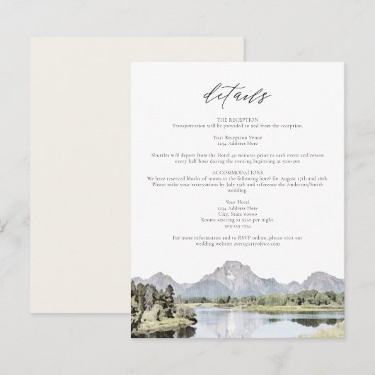 Invitation TETON NATIONAL PARK Mountain Détails du Mariage Ca (Devant / Derrière)
