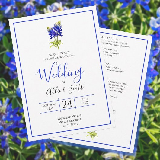 Invitation Texas Bluebonnet Flowers, Mariage moderne