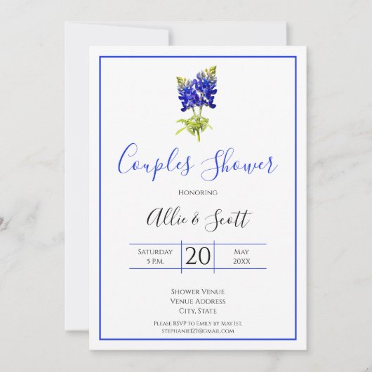 Invitation Texas Bluebonnet Flowers, Mariage moderne, Couples (Devant)