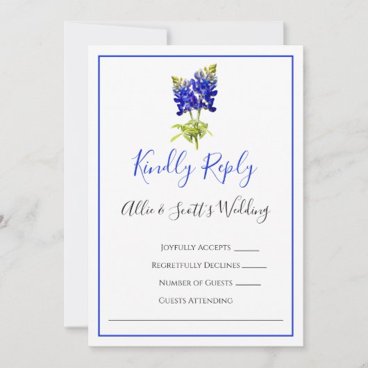 Invitation Texas Bluebonnet Flowers, Mariage moderne RSVP (Devant)