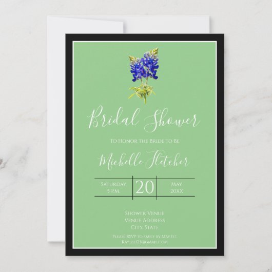 Invitation Texas Bluebonnets on Sage, Spring, Bride (Devant)