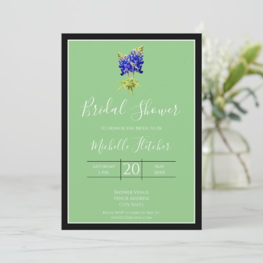 Invitation Texas Bluebonnets on Sage, Spring, Bride (Debout devant)