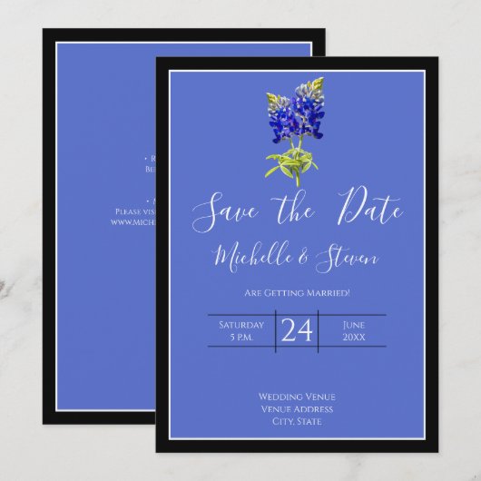 Invitation Texas Bluebonnets sur Blue Spring Wedding Date de  (Devant / Derrière)