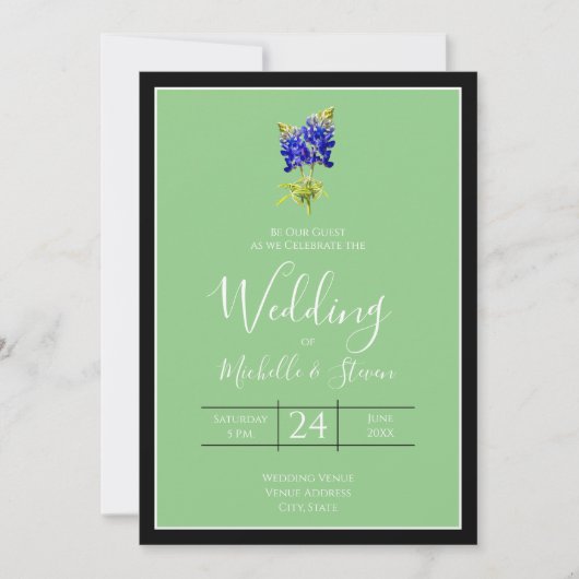 Invitation Texas Bluebonnets sur Sage, mariage du printemps (Devant)