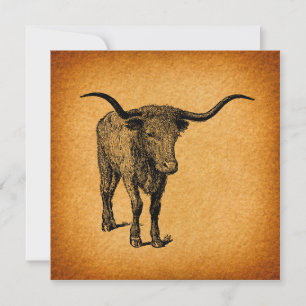 Invitation Texas Longhorn Bull Russe Vintage Western Art